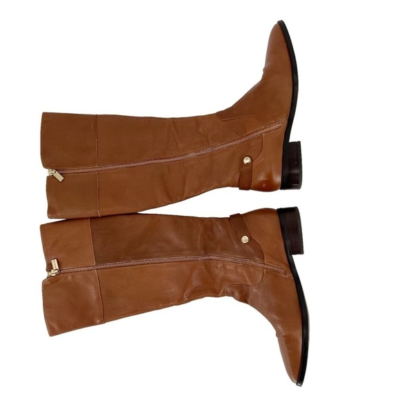 Michael Kors Tan Leather Riding Boots Knee High Zip Low Heel Size 10M Almond Toe - Picture 5 of 12